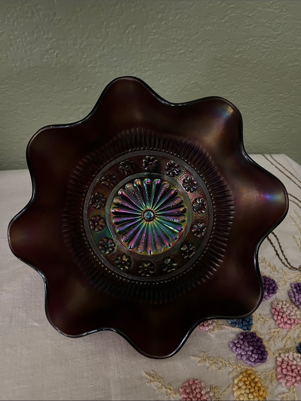 Antique Northwood Carnival Glass Footed Bowl Amethyst Iridescence (c.1908–1915)